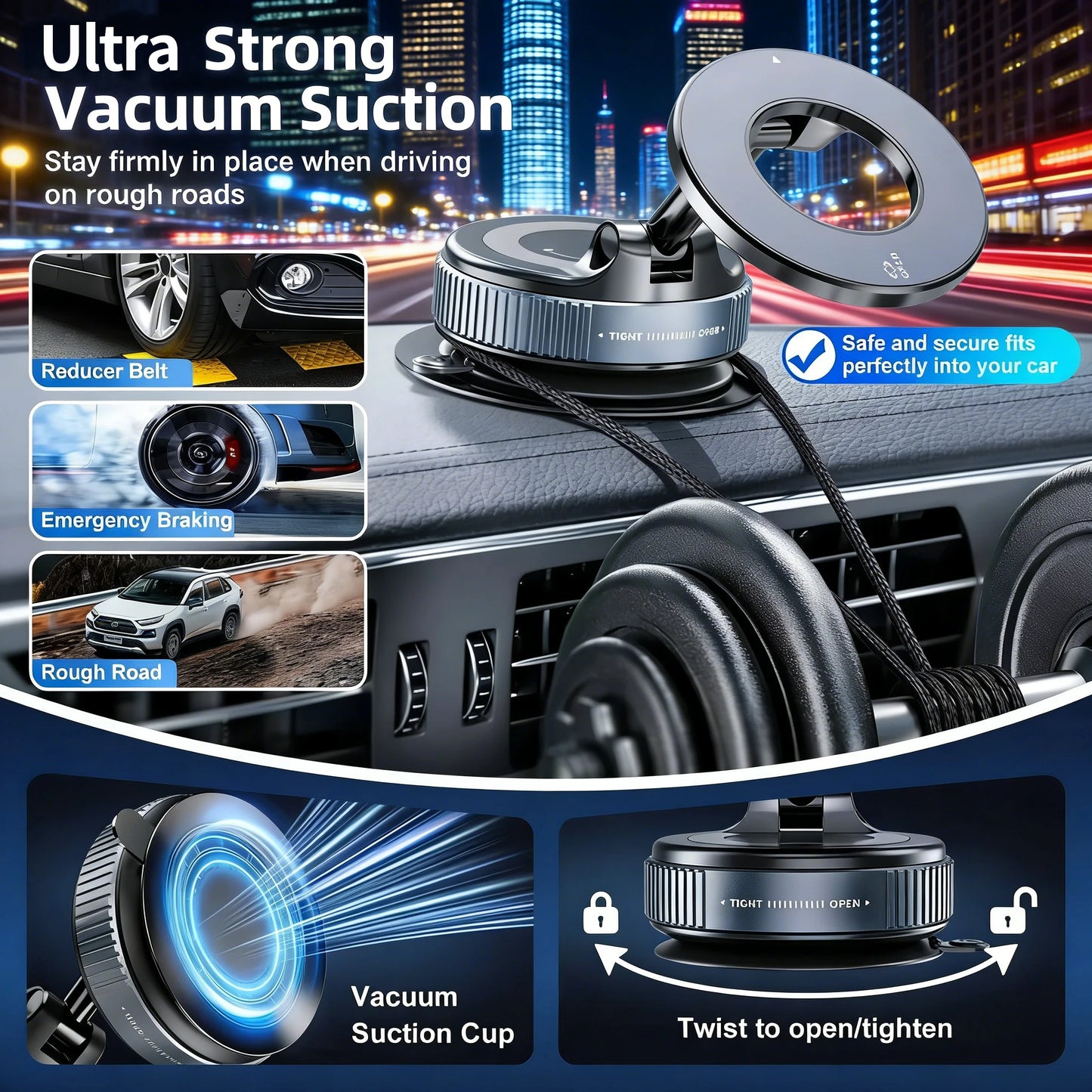 2026 Magnetic Vacuum Phone Mount  360° Adjustable Mount with Strong Suction CupNavigation Design, Universal Car Mount