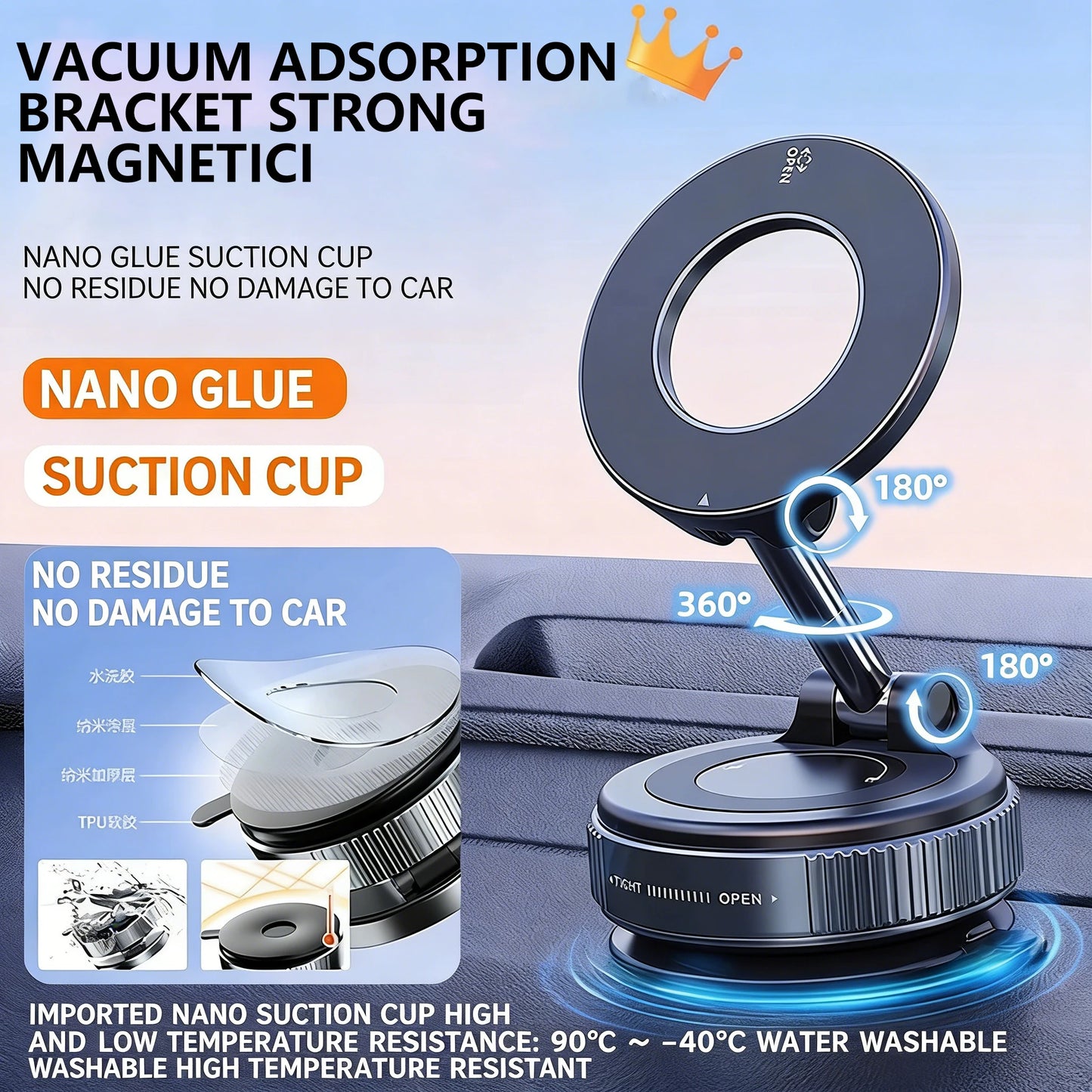 2026 Magnetic Vacuum Phone Mount  360° Adjustable Mount with Strong Suction CupNavigation Design, Universal Car Mount