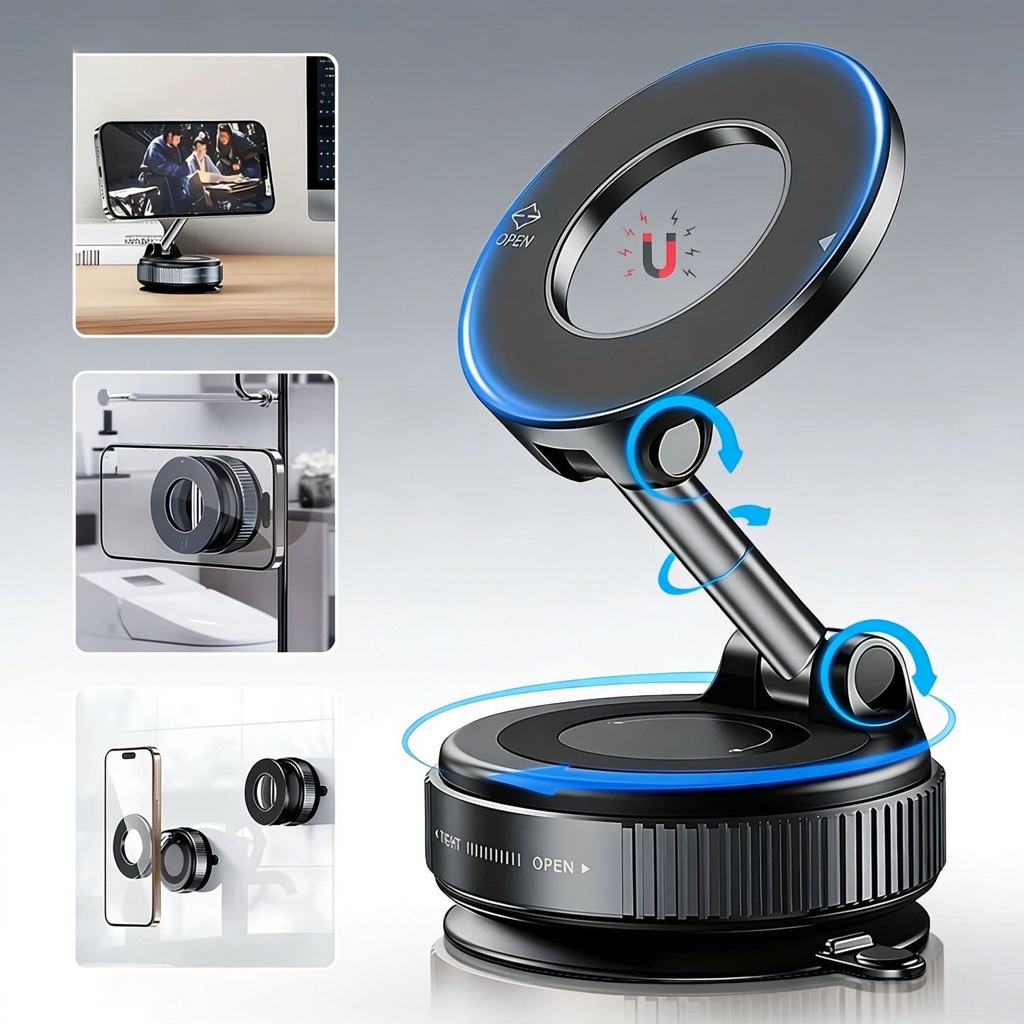 2026 Magnetic Vacuum Phone Mount  360° Adjustable Mount with Strong Suction CupNavigation Design, Universal Car Mount