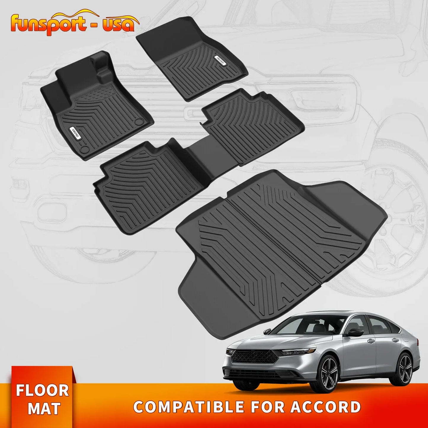 YITAMOTOR Floor Mats Set for 2023-2025 Honda Accord / 2022-2024 Honda Civic, All-Weather TPE Floor Mats & Cargo Trunk Liners, Black